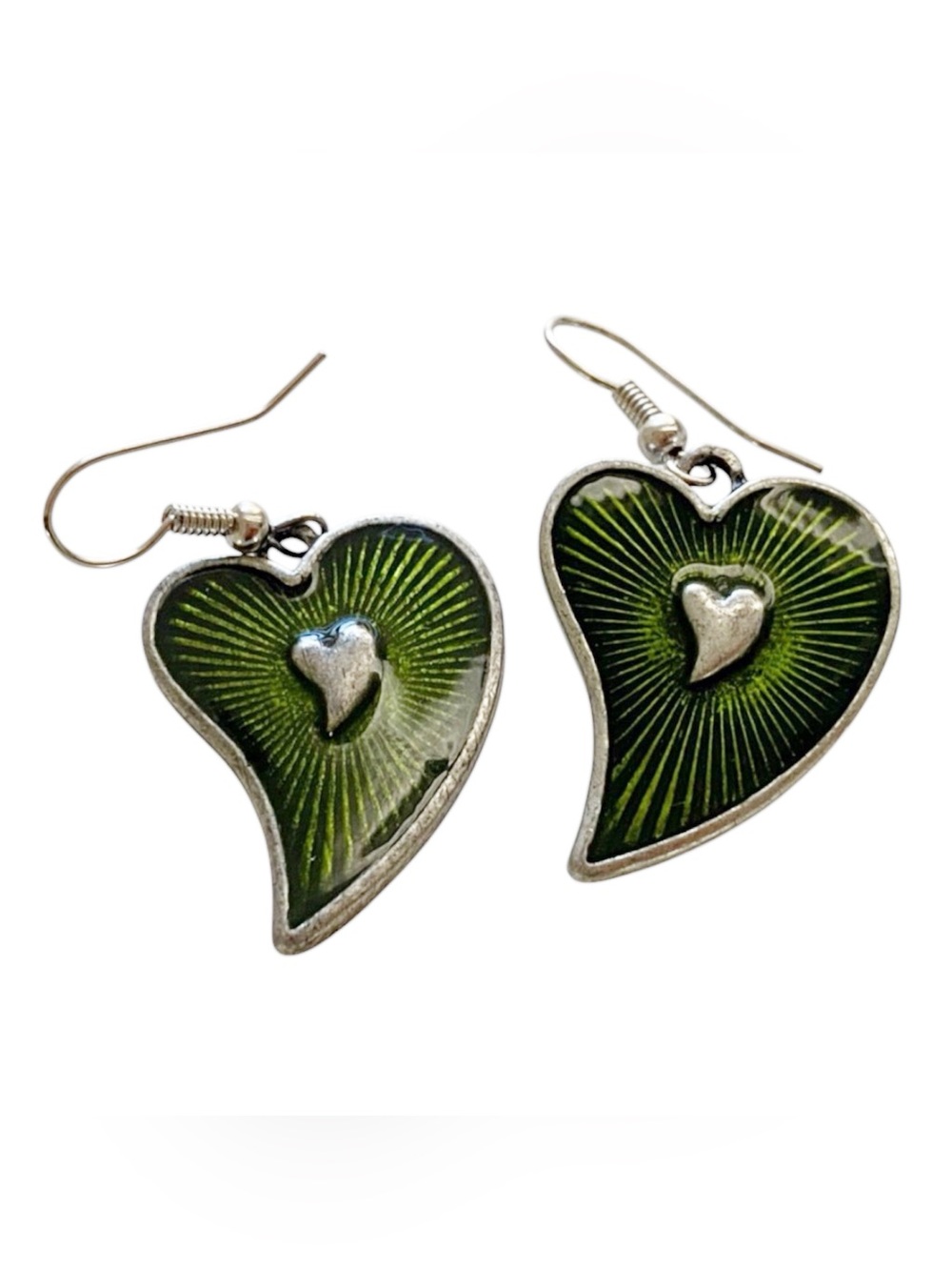 Green Heart Drop Earrings - Women's Jewelry